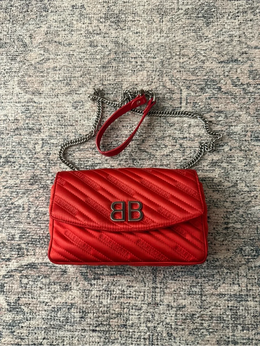 Balenciaga Red Quilted BB Chain Crossbody Bag